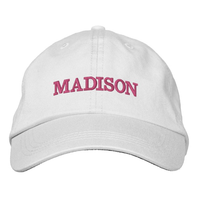 Casquette Brodée Nom personnalisé moderne texte rose blanc (Devant)
