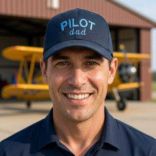 Casquette Brodée Papa Pilote Bleu Aviation Nom Personnalisé Retrait