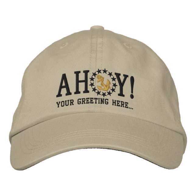 Casquette Brodée Personnalisé AHOY ! Broderie de voeux nautiques (Devant)