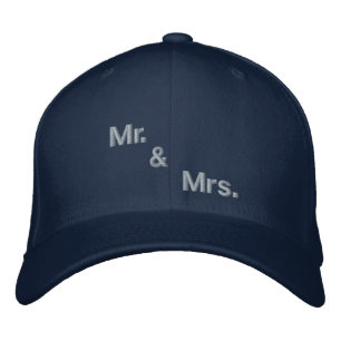 Casquette Brodée Personnalisé Mr & Mrs Navy Flexfit Laine Romantiqu