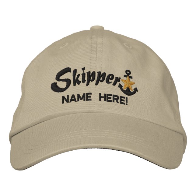 Casquette Brodée Skipper Personnalisez Votre Nom Gold Star Ancre (Devant)