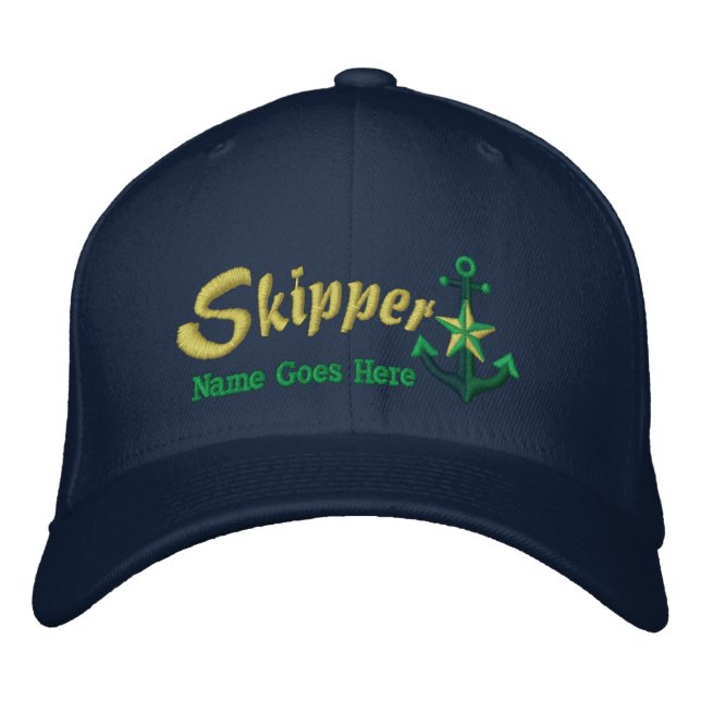 Casquette Brodée Skipper votre grande Ancre nommée d'étoile (Devant)