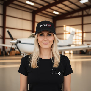Casquette Brodée Typographie de pilote Cœur Avion Nom personnalisé