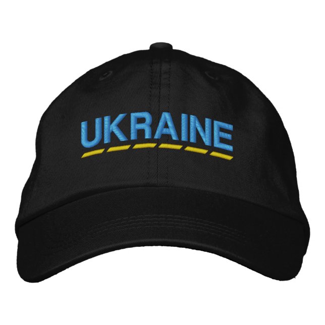 Casquette Brodée UKRAINIEN Couleurs bleu et jaune sur noir (Devant)