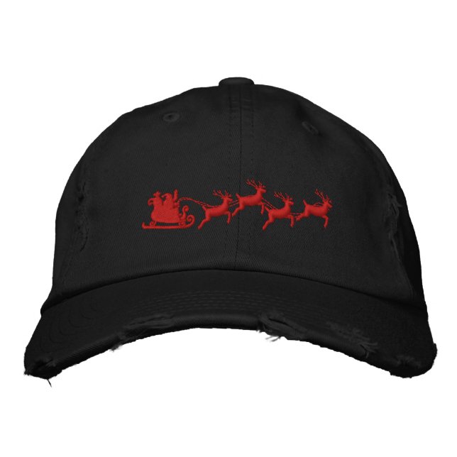 Casquette Brodée Vacances Père Noël Sleigh Ride Scène Broderie (Devant)