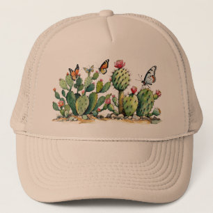 Casquette Cactus du désert Prickly Pear Plantes with Butterf