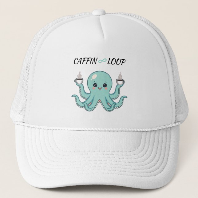 Casquette Caffin Loop Kawaii Hat – Cute Octopus Coffee (Devant)