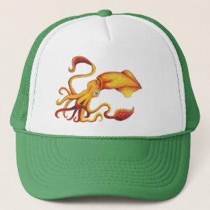 Casquette Calmar jaune brillant avec les tentacules oranges