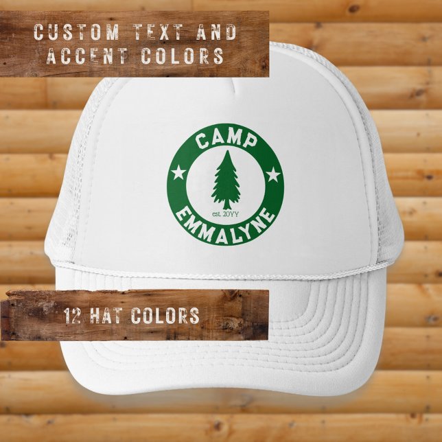 Casquette Camping Bride Pine Tree Bachelorette personnalisée (Cute custom camp bach hat with the bride's name)