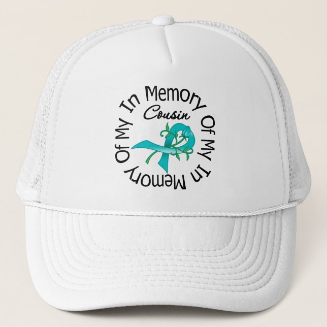 Casquette Cancer de l'ovaire en mémoire de mon cousin (Devant)