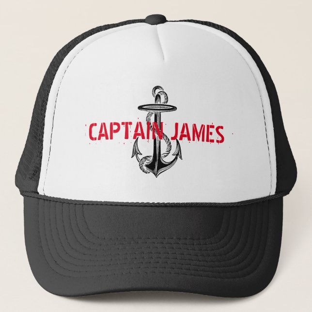 Casquette Capitaine personnalisée Vintage Black Ancre (Devant)