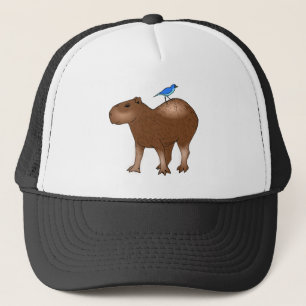 Casquette Capybara de bande dessinée avec l'oiseau bleu sur