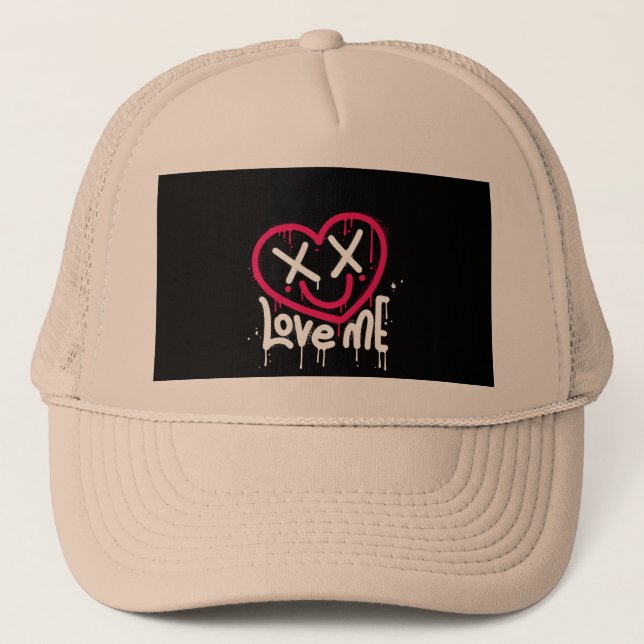 Casquette caractère de coeur avec yeux morts et sourire pulv (Devant)