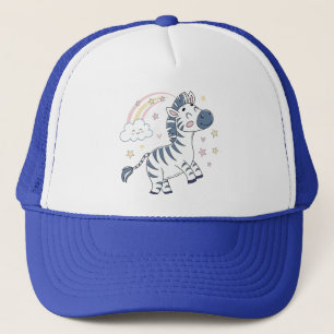Casquette Caricature adorable Zèbre avec arc-en-ciel et étoi