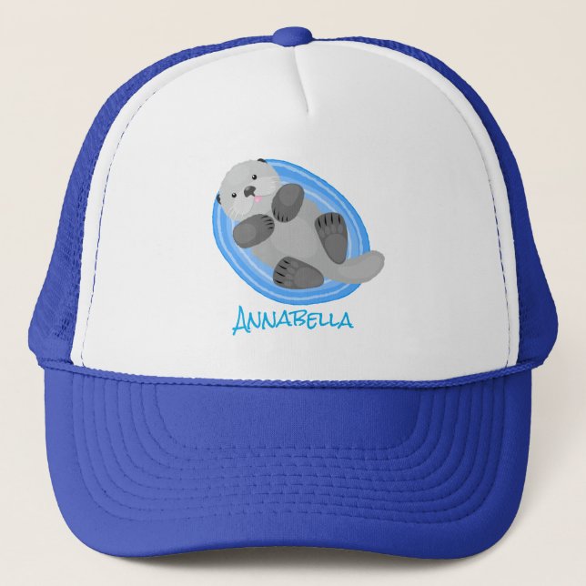 Casquette Caricature bleu loutre de mer joyeux (Devant)