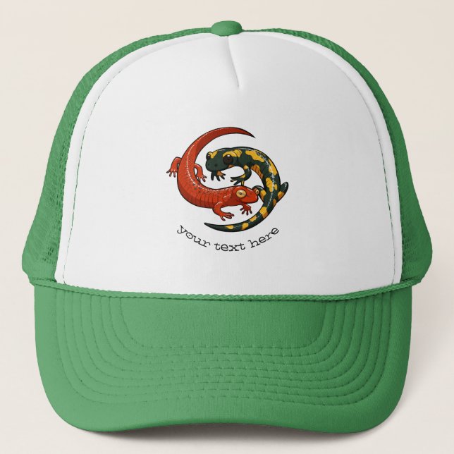 Casquette Caricature de deux amis de la salamandre souriante (Devant)