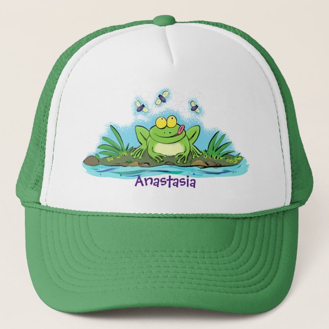 Casquette Caricature de grenouille vert mignon (Devant)