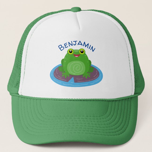 Casquette Caricature de grenouille verte mignonne (Devant)