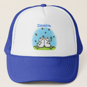 Casquette Caricature de moutons mignons amis et papillons