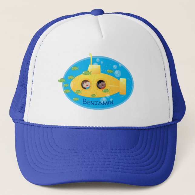 Casquette Caricature de poisson sous-marin jaune mignon (Devant)
