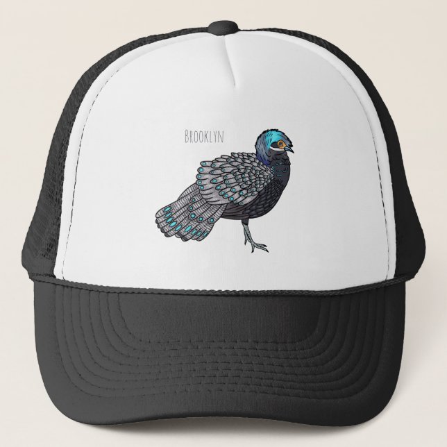 Casquette Caricature d'oiseau de faisan paon de Bornéo (Devant)