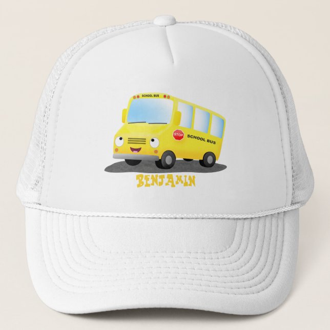 Casquette Caricature du bus scolaire jaune joyeux (Devant)