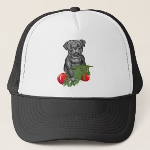 Casquette Carlin noir Chiot adorable Art de Noël