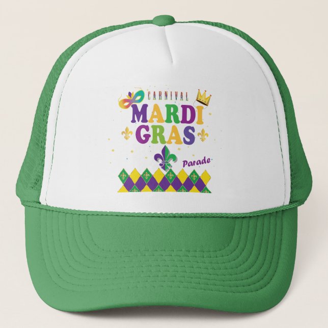 Casquette Carnaval de Mardi Gras Arlequin Fleur de Lis Diamo (Devant)