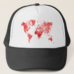 Casquette Carte du monde en aquarelle Rouge