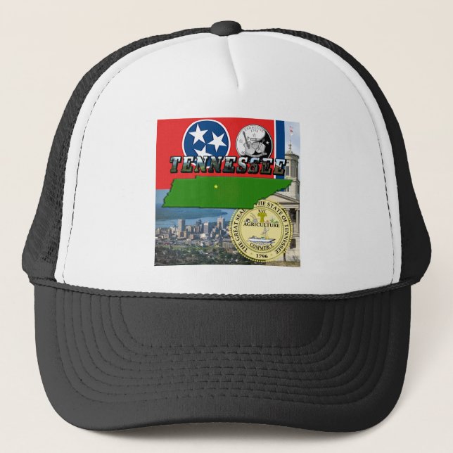 Casquette Carte du Tennessee, Drapeau, sceau d'état et photo (Devant)