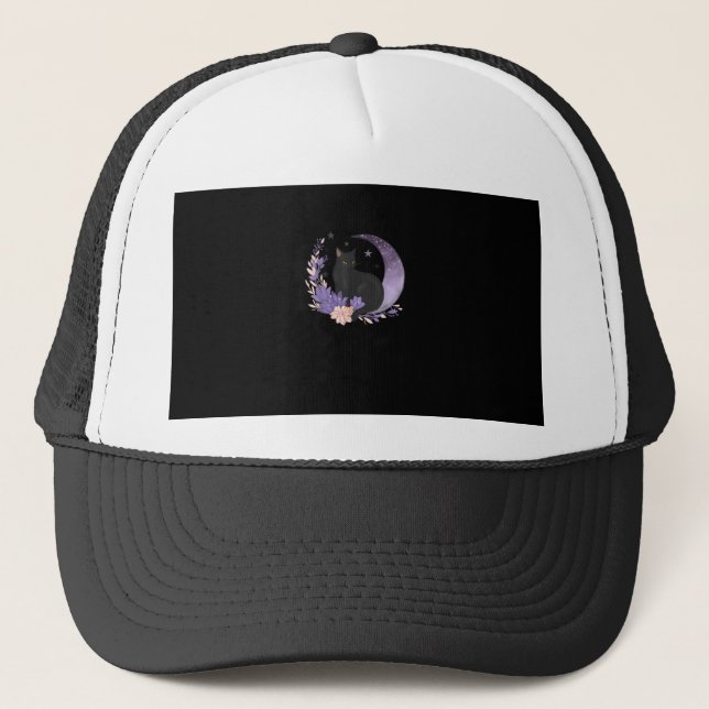 Casquette Cat Witchy Moon Flowers Pastel Goth Goblincore (Devant)