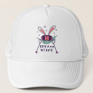 Casquette C'est mon lapin de ski avec des bâtons de ski