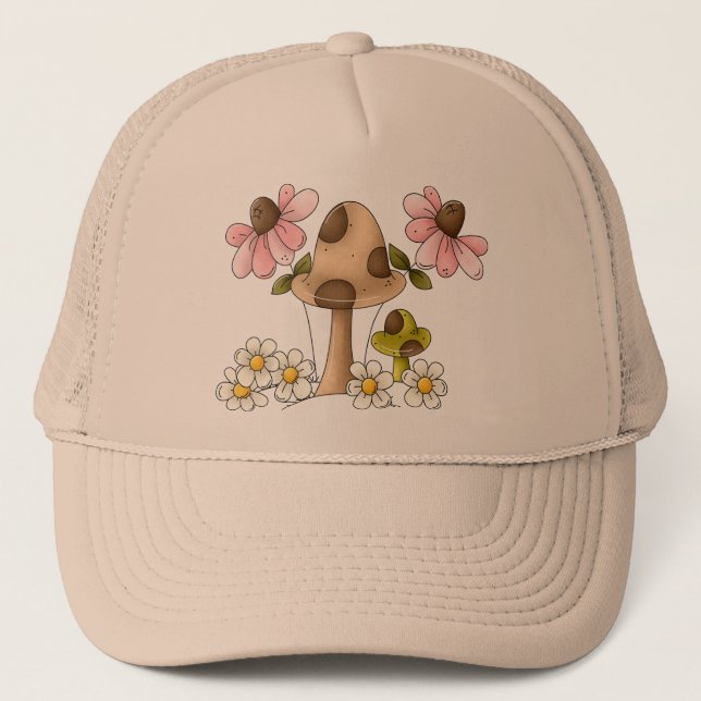 Casquette Champignons et fleurs (Devant)