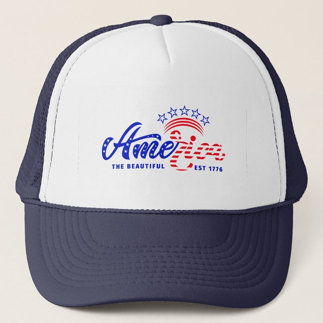 Casquette Chapeau de camion américain ( A vibrant design that reads 'America the Beautiful' with stars and stripes. )