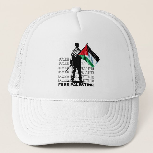 Casquette Chapeau de camion blanc PALESTINE GRATUIT (Devant)