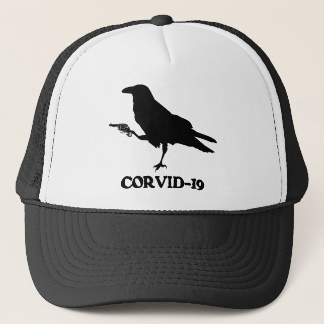 Casquette Chapeau de camion CORVID-19, blanc et noir (Devant)