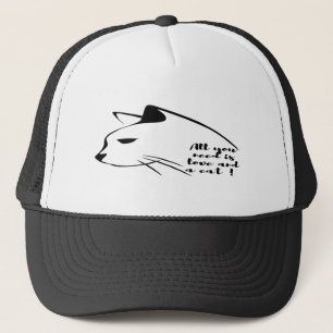 Casquette Chapeau de camion noir et blanc   Visage de chat m