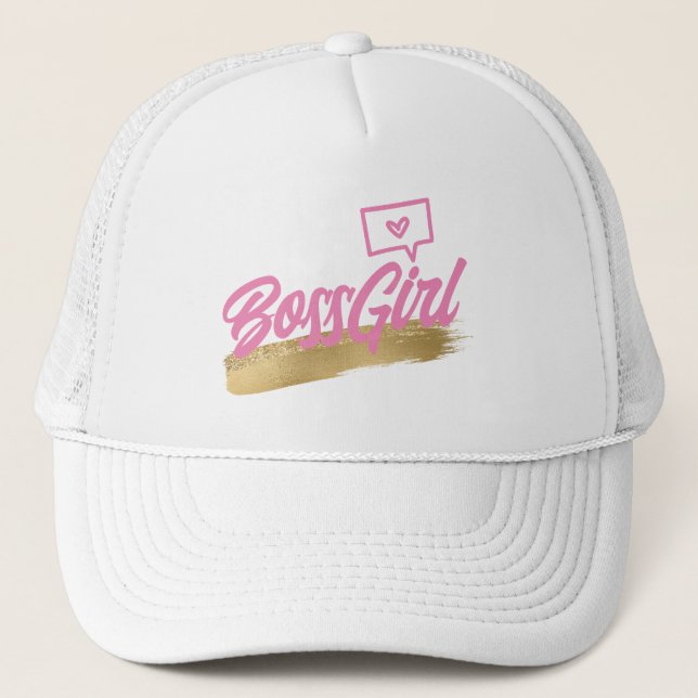 Casquette Chapeau de camionnette rose or Boss Girl (Devant)