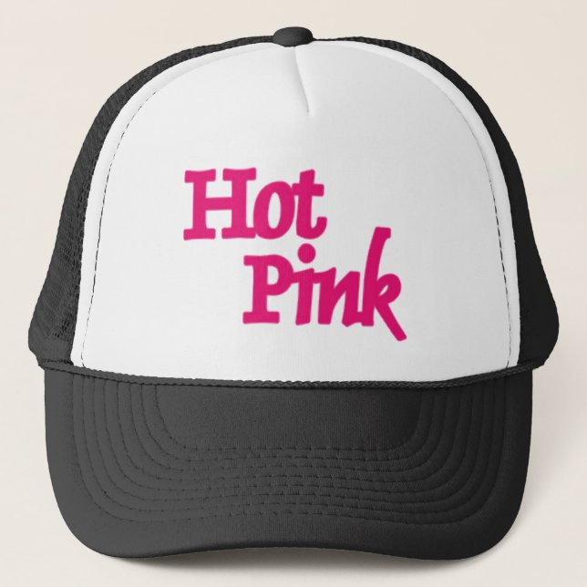 Casquette Chapeau de camionneur noir de mot rose chaud (Devant)