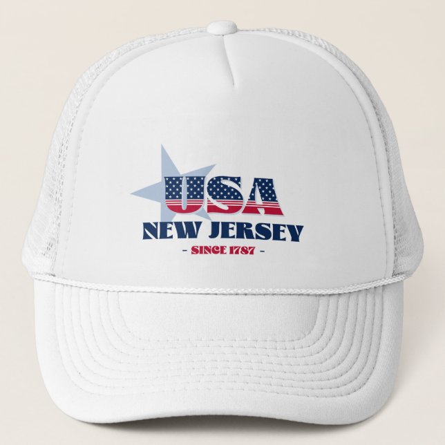 Casquette Chapeau de Trucker Patriotique New Jersey Typograp (Devant)