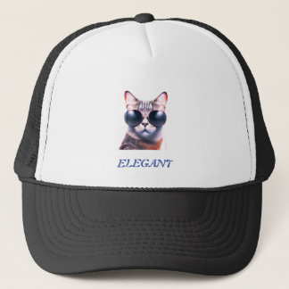 Casquette Chapeau Trucker élégant chat avec lunettes de sole