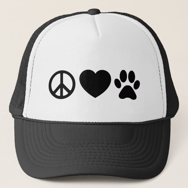 Casquette Chapeau Trucker pour la paix, l'amour et les chien (Devant)