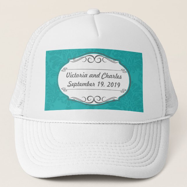 Casquette Chartreuse moderne Turquoise Mariage damassé (Devant)
