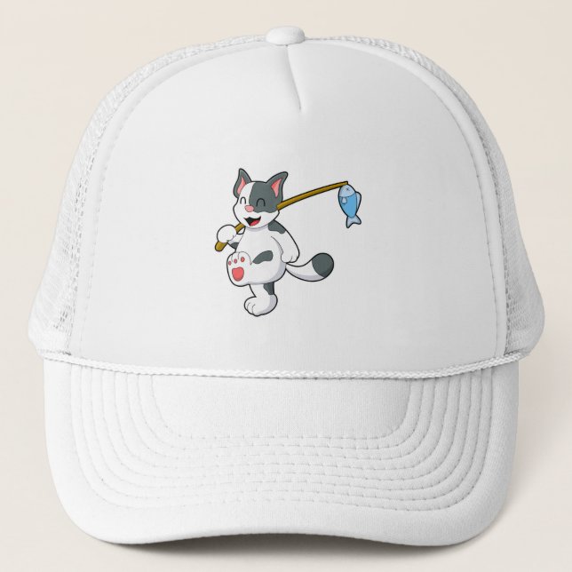 Casquette Chat à la pêche avec bâton de pêche (Devant)