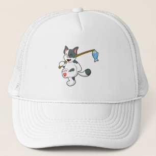Casquette Chat à la pêche avec canne à pêche