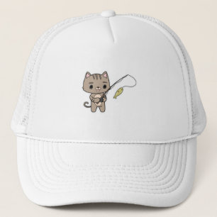 Casquette Chat à la pêche avec une canne à pêche