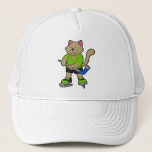 Casquette Chat au hockey sur glace avec bâton de hockey sur 