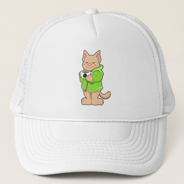 Casquette Chat avec Coupe de Café & Pyjamas (Devant)