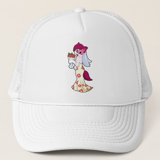 Casquette Chat avec robe de mariée et bouquet de fleurs (Devant)