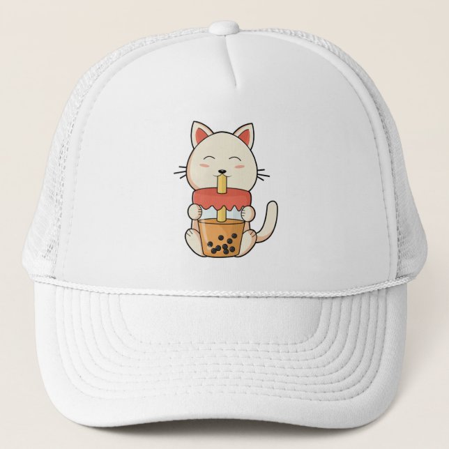 Casquette Chat Boire avec Boire de la paille (Devant)